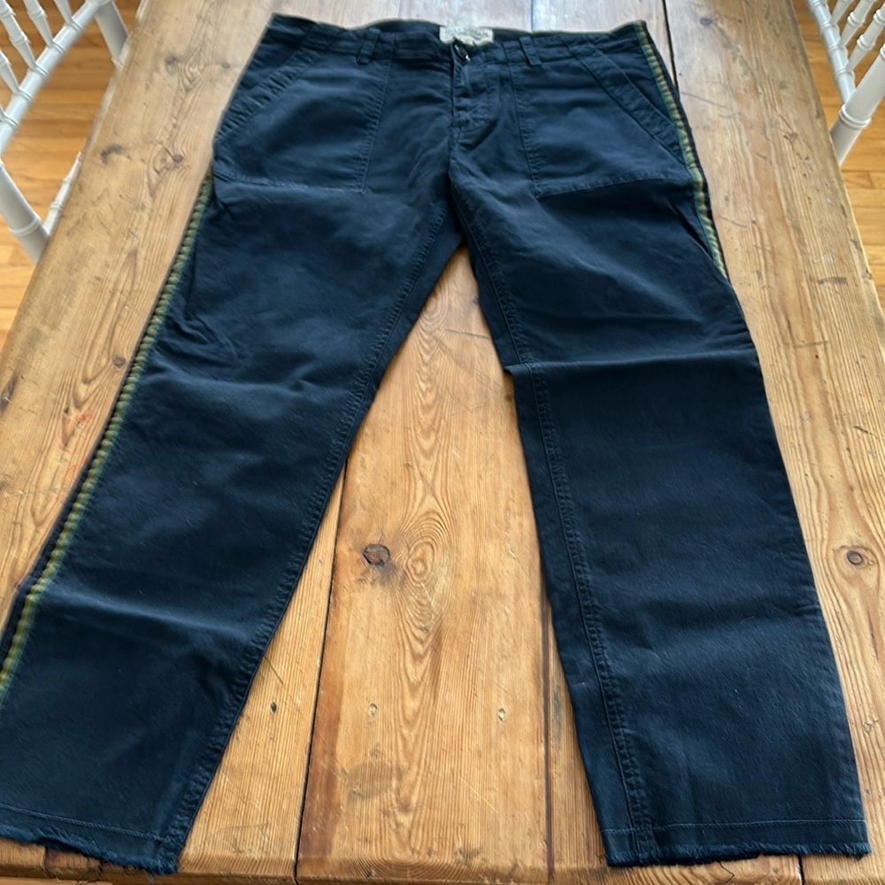 Nili Lotan pant with side stripes. Size 6. “Washed” black with grosgrain stripe